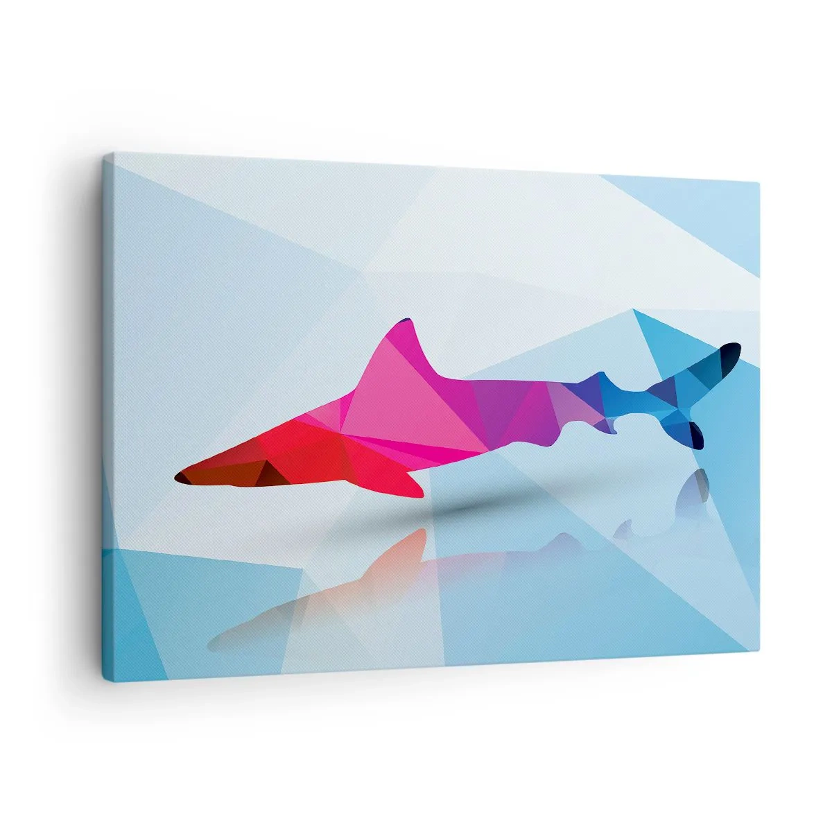 Vászonkép - Geometrikus cápa sziluett rózsaszín és kék árnyalatokban - 70x50cm - Cápa a kristály térben - Modern fali dekoráció nappalihoz és hálószobához ARTTOR