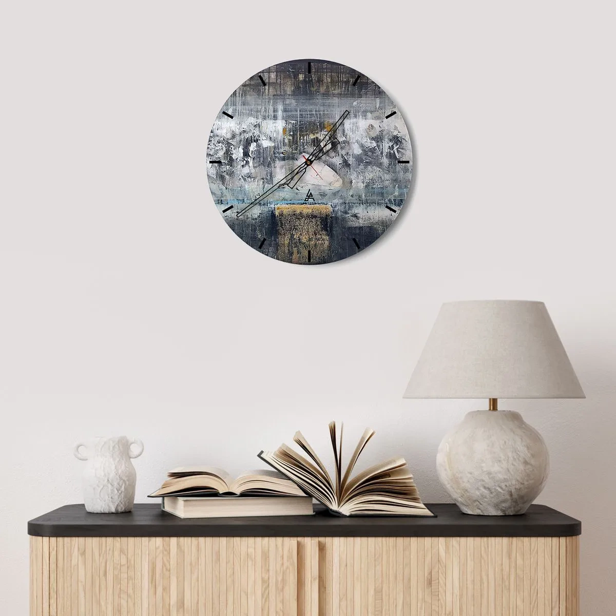 Falióra, Óra - Absztrakt kompozíció hideg árnyalatokban és textúrákban - 30x30cm - Mint a jégen, mint a csomón - Modern fali dekoráció nappalihoz, konyhához és hálószobához ARTTOR