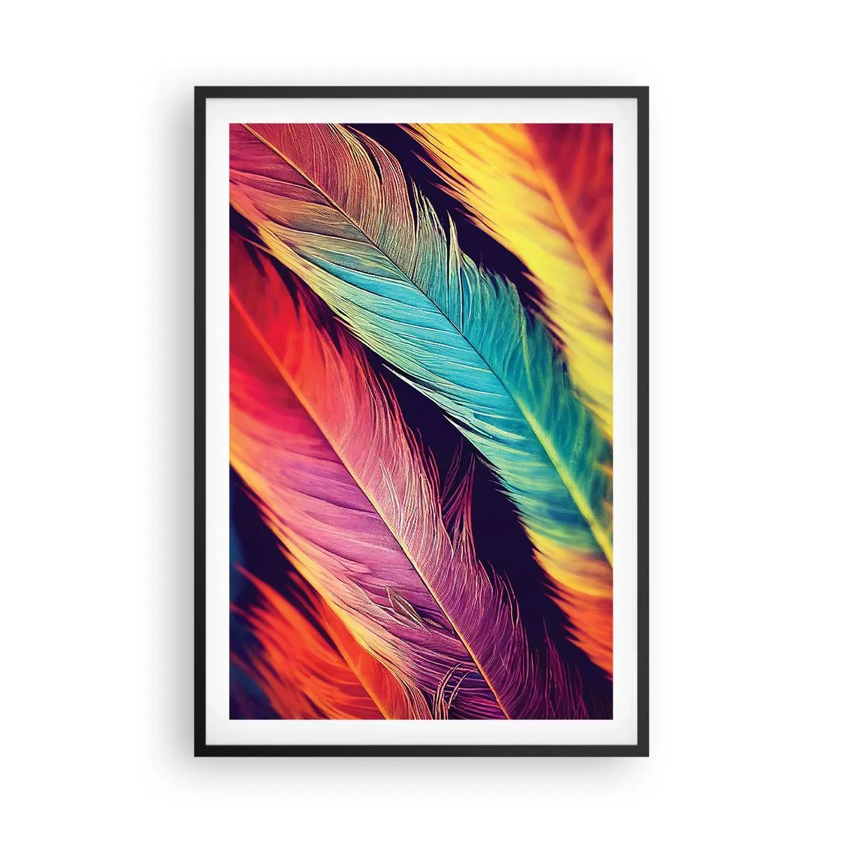 Poszter fehér keretben - Tollas szivárvány - 61x91 cm