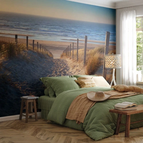Fotótapéta Premium Sand - A tenger hangja, a madarak éneke, egy vad tengerpart a fű között... - Tájkép, Strand, Dűnék - 100x70 cm
