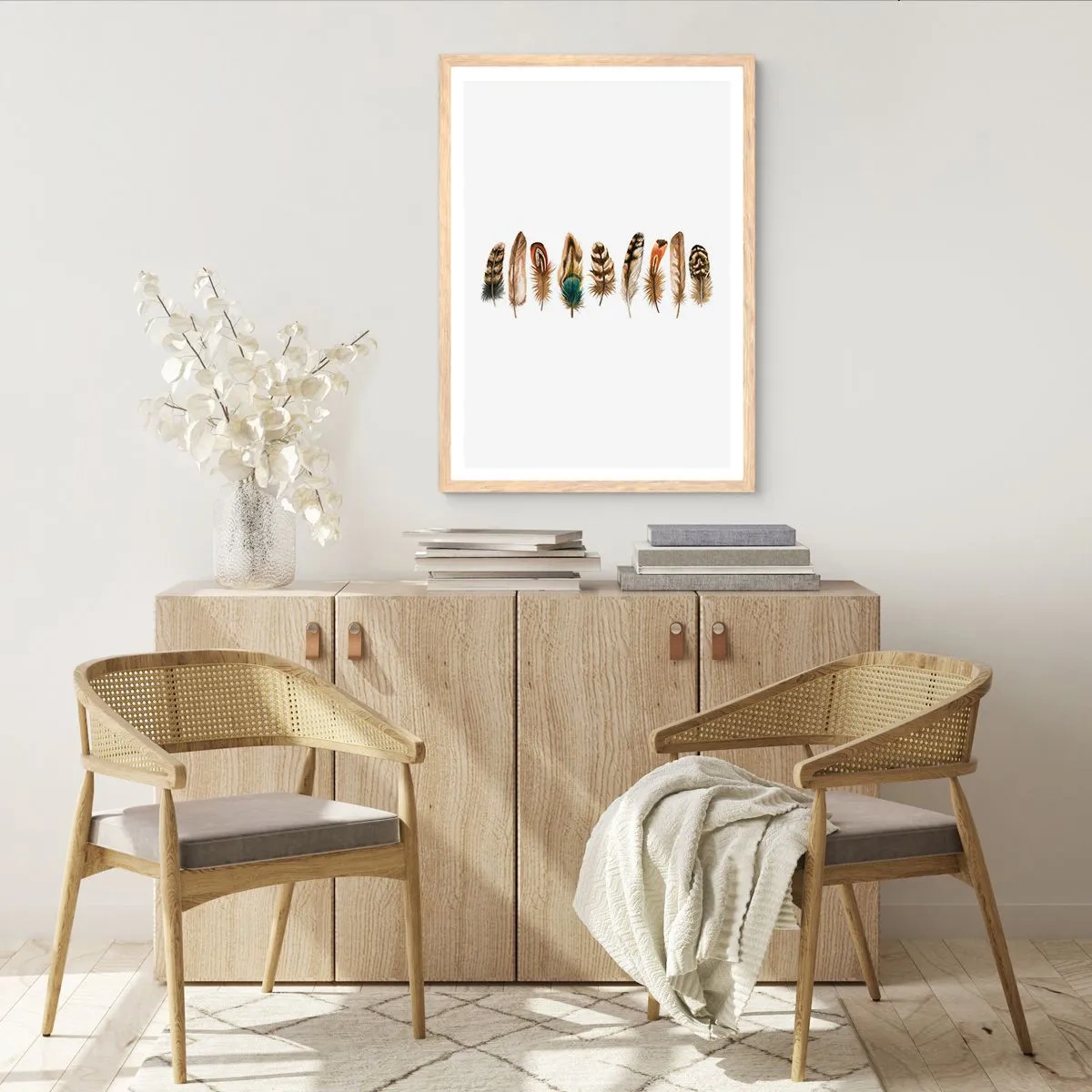 Poszter világos tölgy keretben - Tollas variáció - 70x100 cm