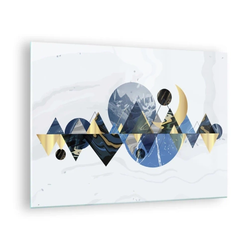 Üveg kép - Absztrakt geometriai alakzatok sötétkék és arany árnyalatokban - 70x50cm - Geometriai táj - Modern fali dekoráció nappalihoz és hálószobához ARTTOR