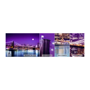 Fotótapéta Minta Premium Sand - A nagyváros fényei lilában - Város, New York, Brooklyn híd - 100x30 cm