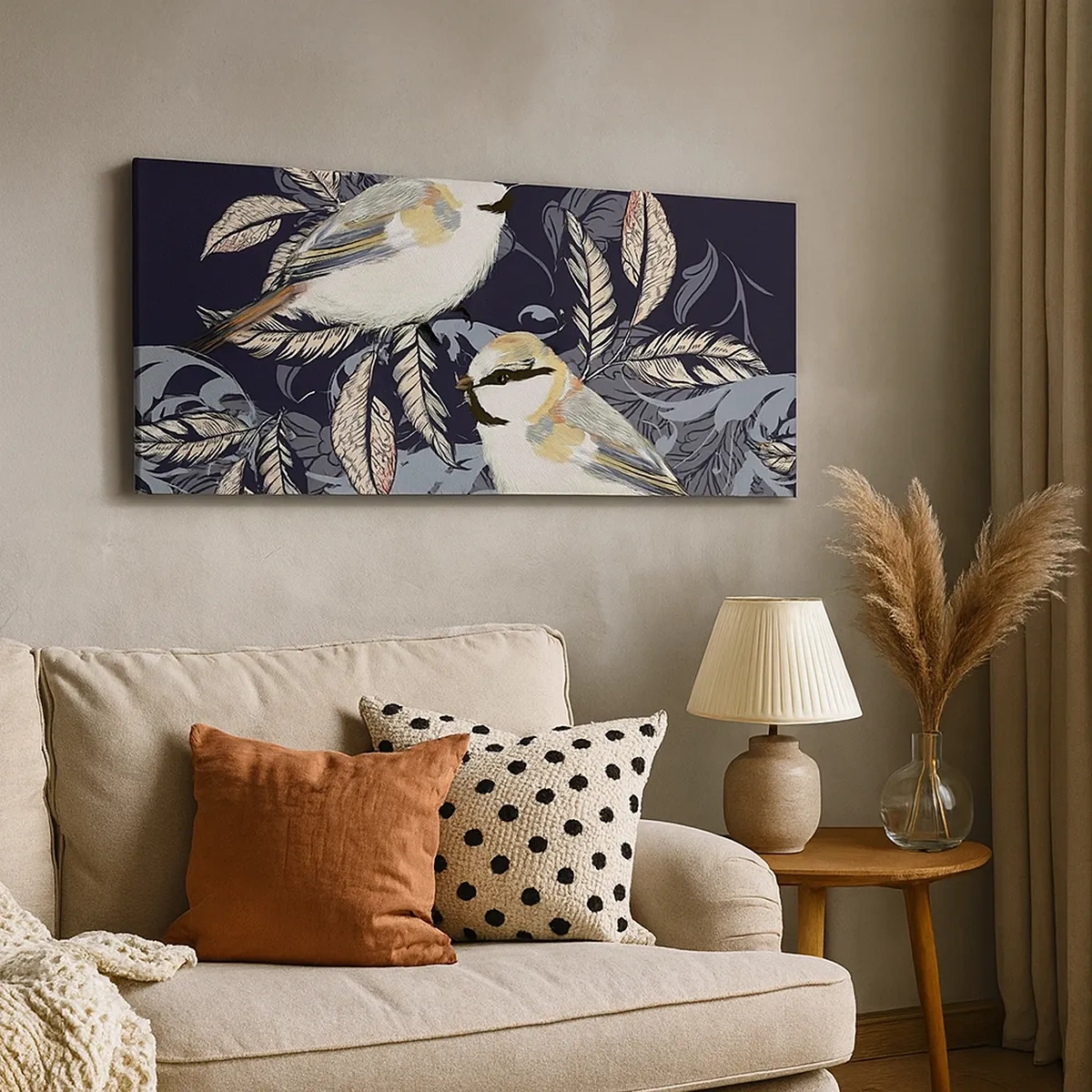 Vászonkép - Sárga-kék madárdal - 30x30 cm