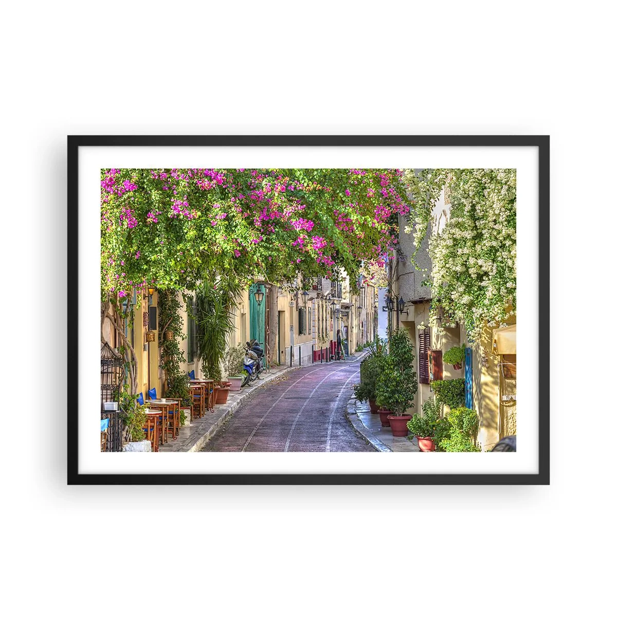 Poszter fehér keretben - Virágzó sikátor - 70x50 cm