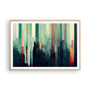 Poszter világos tölgy keretben - Futurisztikus város - 100x70 cm