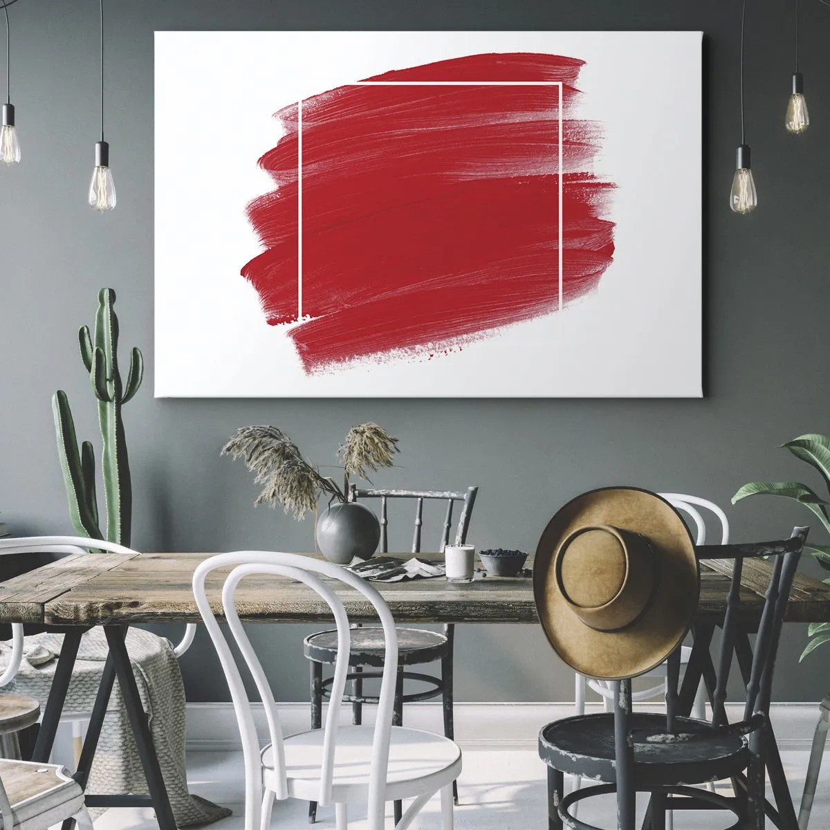 Vászonkép - Piros ecsetvonás fehér szegéllyel - 70x50cm - A kereten kívül - Modern fali dekoráció nappalihoz és hálószobához ARTTOR