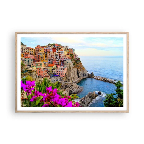 Poszter világos tölgy keretben - Nevető város - 100x70 cm