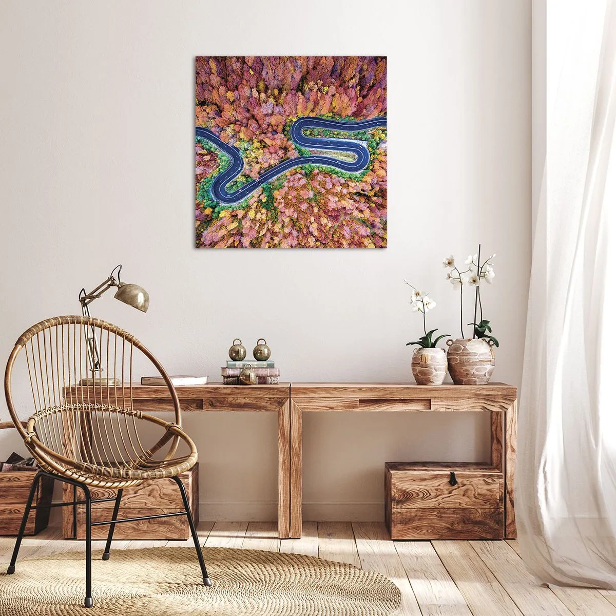 Vászonkép - Kanyargós út az erdőn keresztül - 30x30 cm