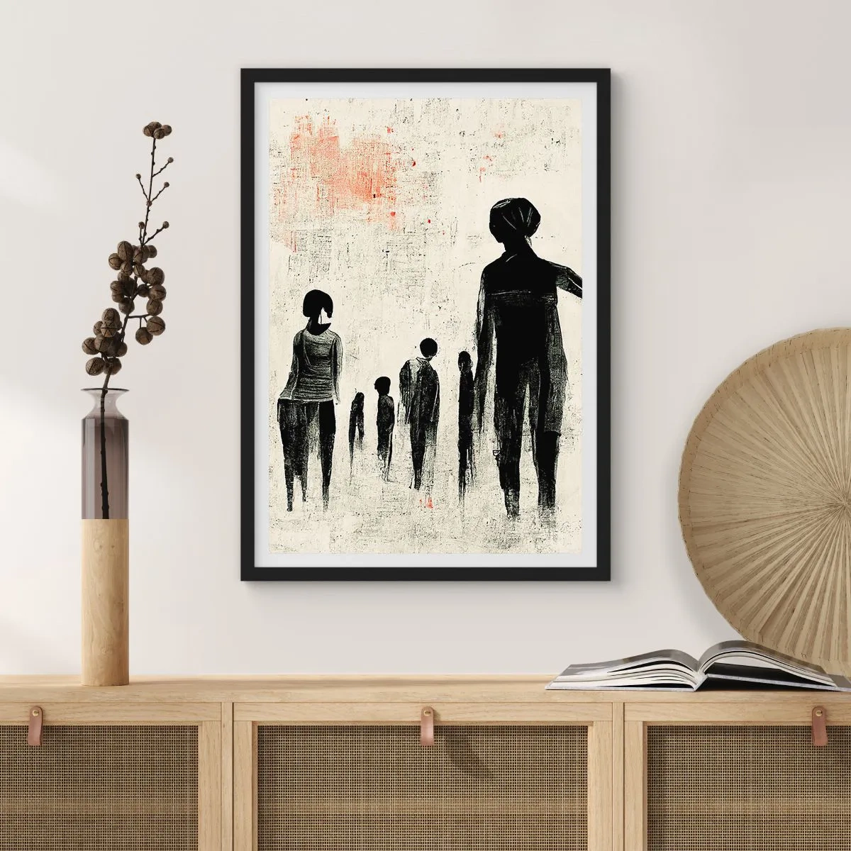 Poszter fehér keretben - Egy alak absztrakt illusztrációja monokróm színekben - 50x70cm - A magány ellen - Modern fali dekoráció nappalihoz és hálószobához ARTTOR