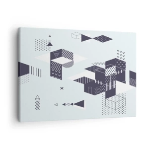 Vászonkép - Modern geometrikus grafika fehér és sötétkék árnyalatokban - 70x50cm - Lélekben a matematika - Modern fali dekoráció nappalihoz és hálószobához ARTTOR
