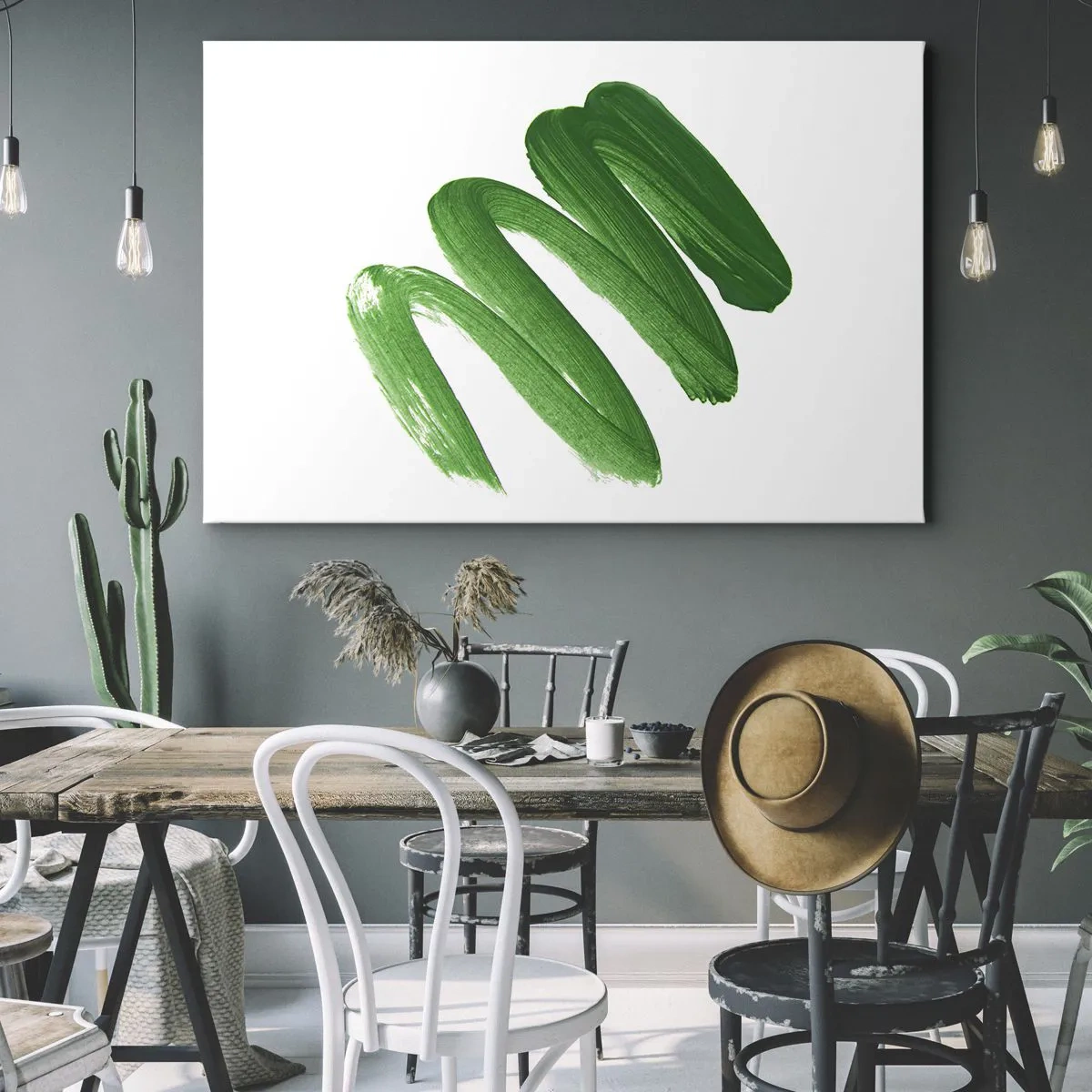 Vászonkép - Zöld absztrakt ecsetvonás fehér háttér - 70x50cm - Egy zöld vicc - Modern fali dekoráció nappalihoz és hálószobához ARTTOR