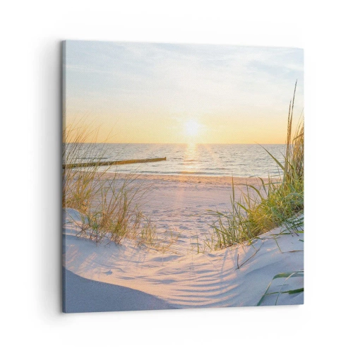 Vászonkép - A tenger hangja, a madarak éneke, egy vad tengerpart a fű között... - 50x50 cm