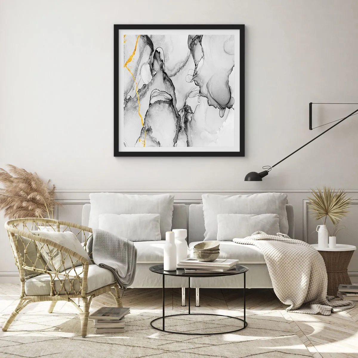 Poszter fehér keretben - Arany motívumú kompozíció - 60x60 cm