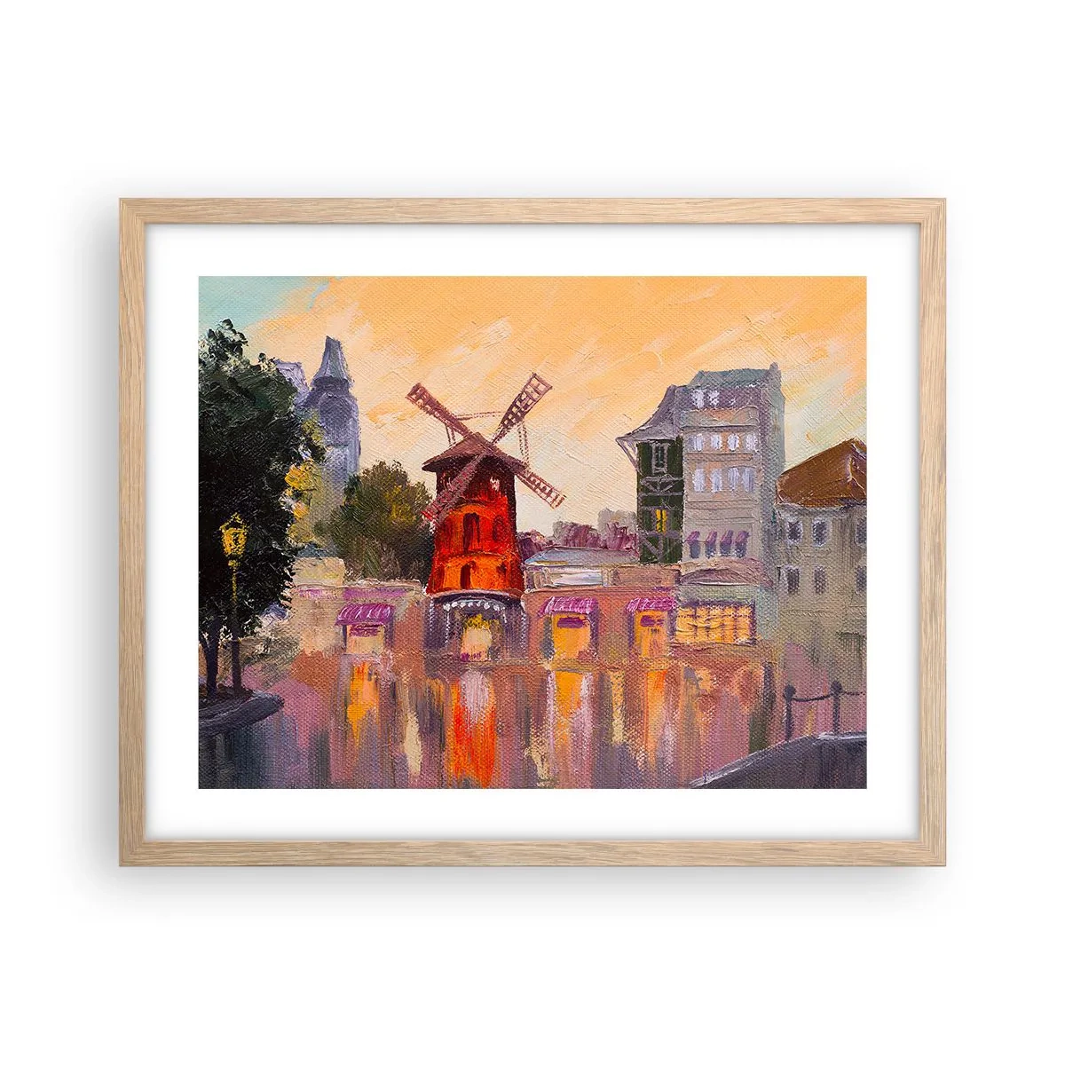 Poszter világos tölgy keretben - Párizsi ikonok - Moulin Rouge - 50x40 cm