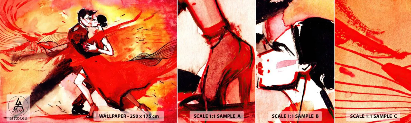 Fotótapéta Minta Öntapadós Deluxe Sticker - A szenvedély lila ritmusa - Absztrakció, Tánc, Tangó - 100x30 cm