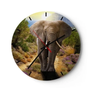 Falióra, Óra - Egy elefánt a természet hátterében egy napsütéses napon - 30x30cm - Így nézett ki Eden - Modern fali dekoráció nappalihoz, konyhához és hálószobához ARTTOR