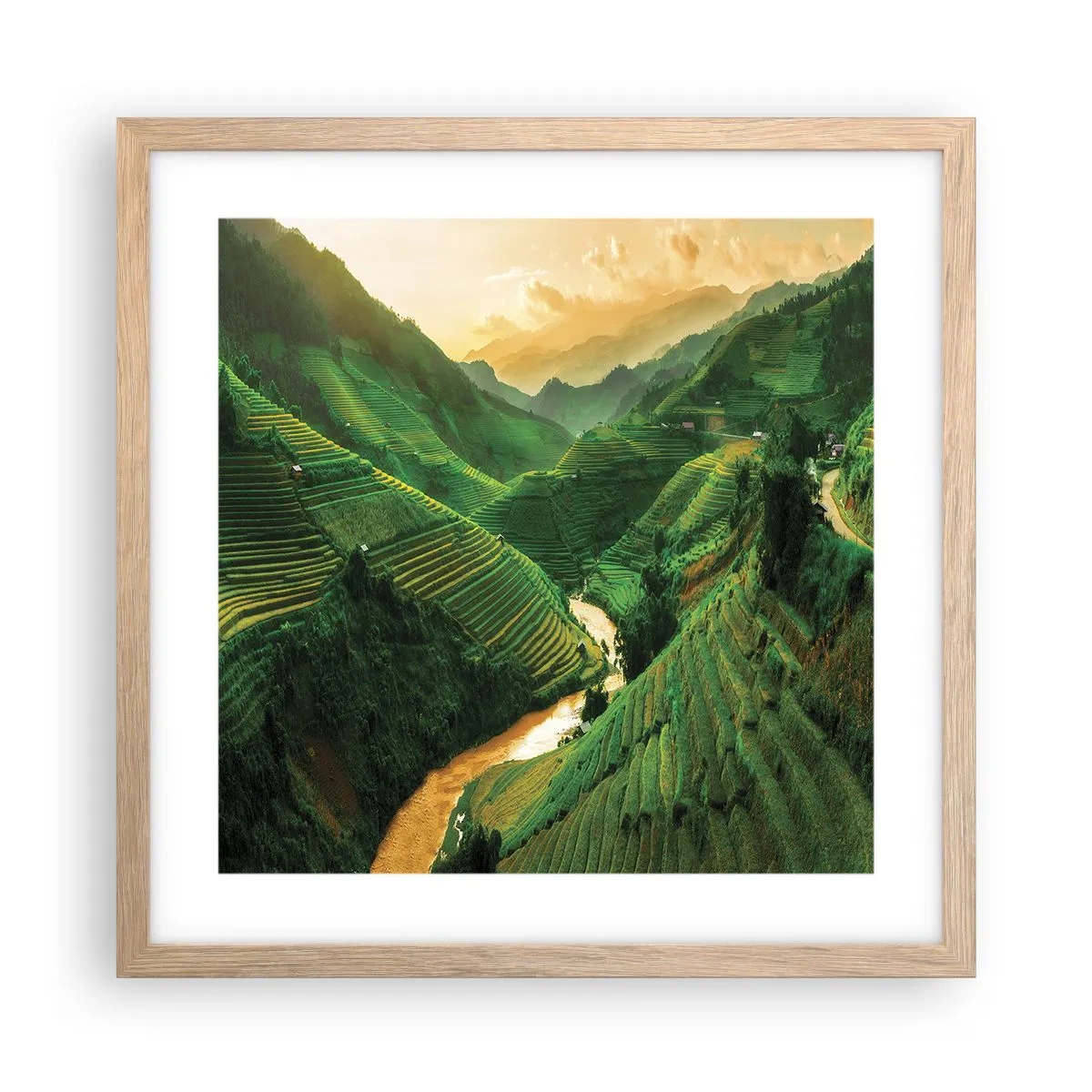 Poszter világos tölgy keretben - Vietnámi völgy - 40x40 cm