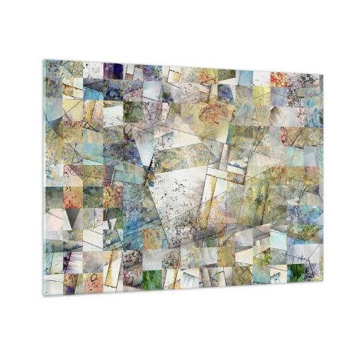 Üveg kép - Töredezett geometriai alakzatok színes kompozíciója - 70x50cm - Geometrikus átrendeződés - Modern fali dekoráció nappalihoz és hálószobához ARTTOR