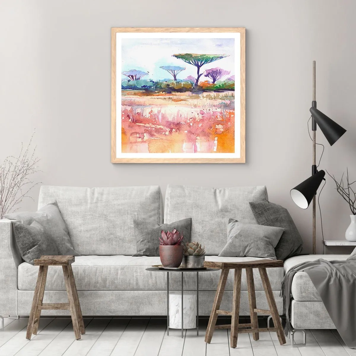 Poszter világos tölgy keretben - Szavanna színei - 60x60 cm