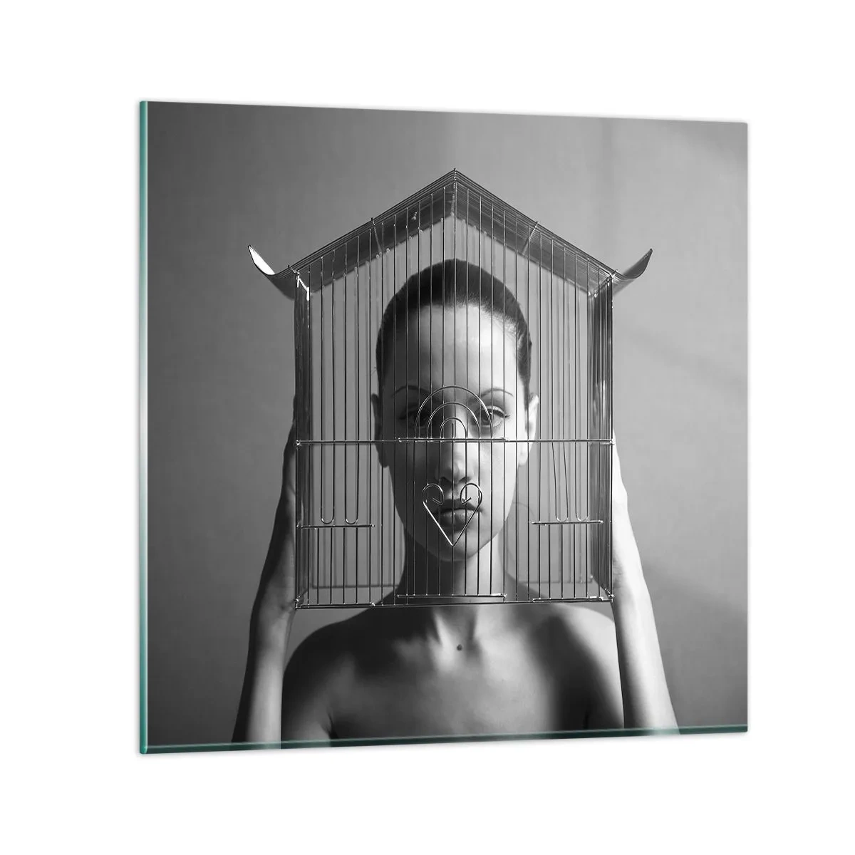 Üveg kép - Kissé szürreális portré - 40x40 cm