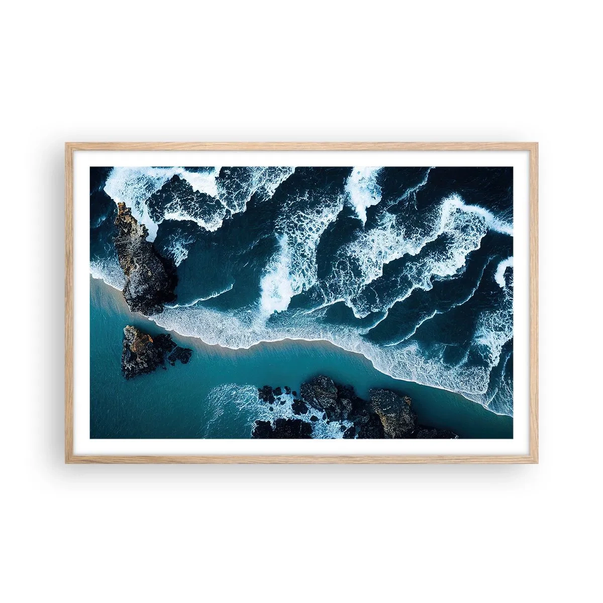 Poszter világos tölgy keretben - Hullámokba burkolózva - 91x61 cm