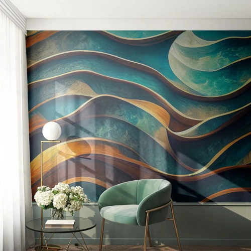Fotótapéta Standard Eco - Kék kanyarulatok - Hullámok, Absztrakció, Háromdimenziós - 400x280 cm