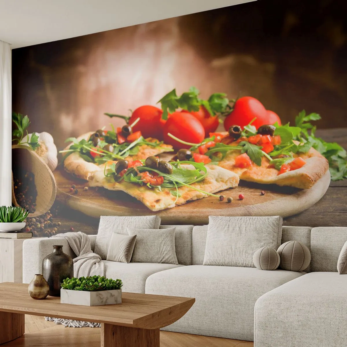 Fotótapéta Premium Canvas - Egyenesen a kemencéből és a kertből - Gasztronómia, pizza, Olaszország - 500x350 cm