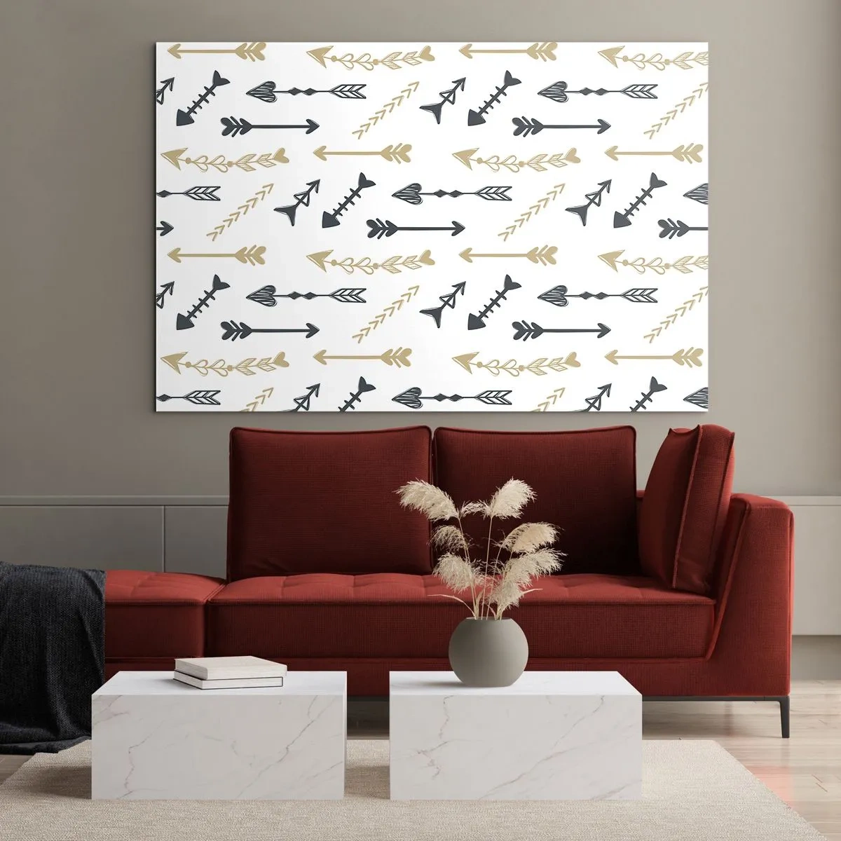 Üveg kép - Különböző színű nyilak mintázata fehér alapon - 70x50cm - Az íjász álma - Modern fali dekoráció nappalihoz és hálószobához ARTTOR