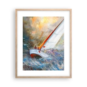 Poszter világos tölgy keretben - A hullámokon futók  - 40x50 cm