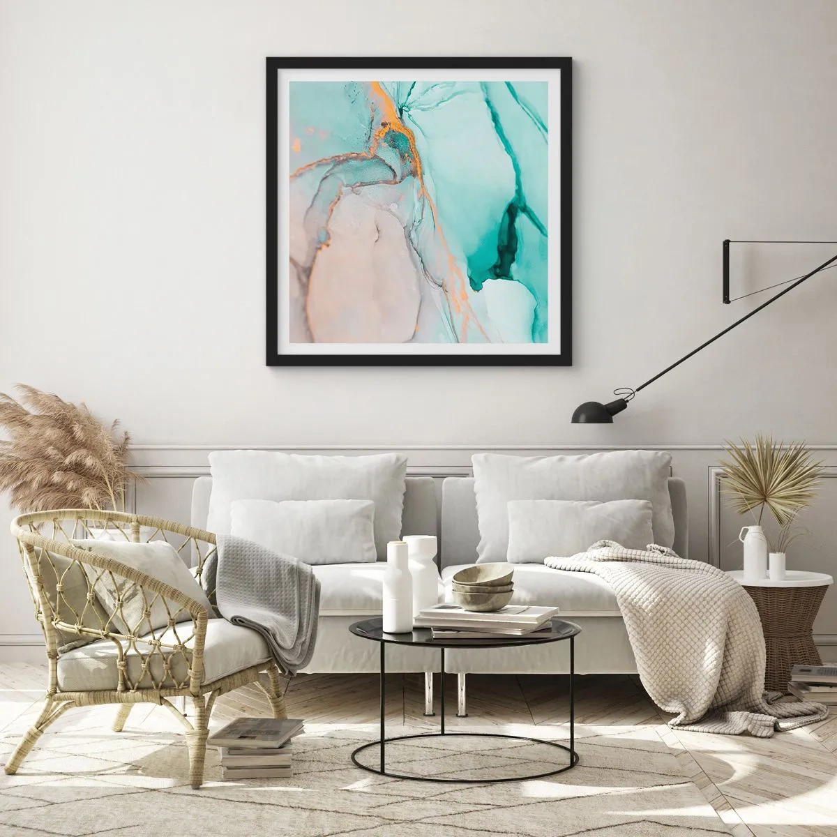 Poszter fehér keretben - Formák és színek tánca - 40x40 cm