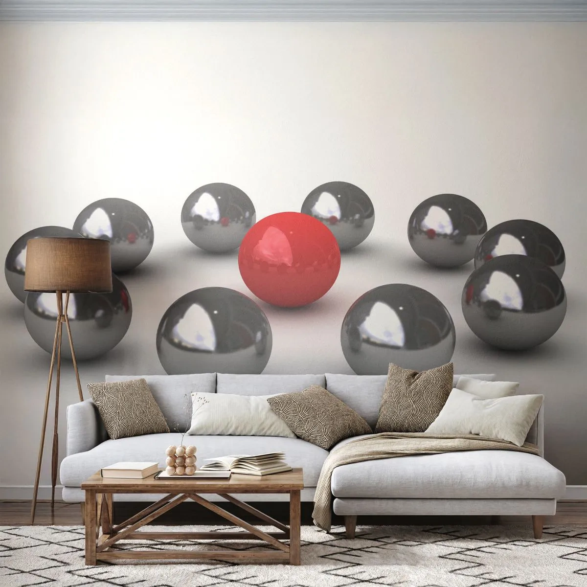 Fotótapéta Premium Canvas - Ezüst és piros kör - Absztrakció, 3D, Kerek labdák - 250x175 cm