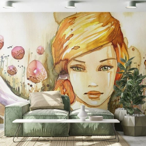 Fotótapéta Standard Eco - Akvarell illusztráció egy vörös hajú lányról - 100x70cm - Smaragd tekintet, amely lecsillapítja a haragot - Modern fali dekoráció nappalihoz és hálószobához ARTTOR
