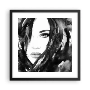 Poszter fehér keretben - Fekete-fehér hölgy portréja - 40x40 cm