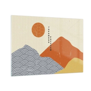 Üveg kép - Japán hegyi és napmintás grafika - 70x50cm - A japán szellemben - Modern fali dekoráció nappalihoz és hálószobához ARTTOR