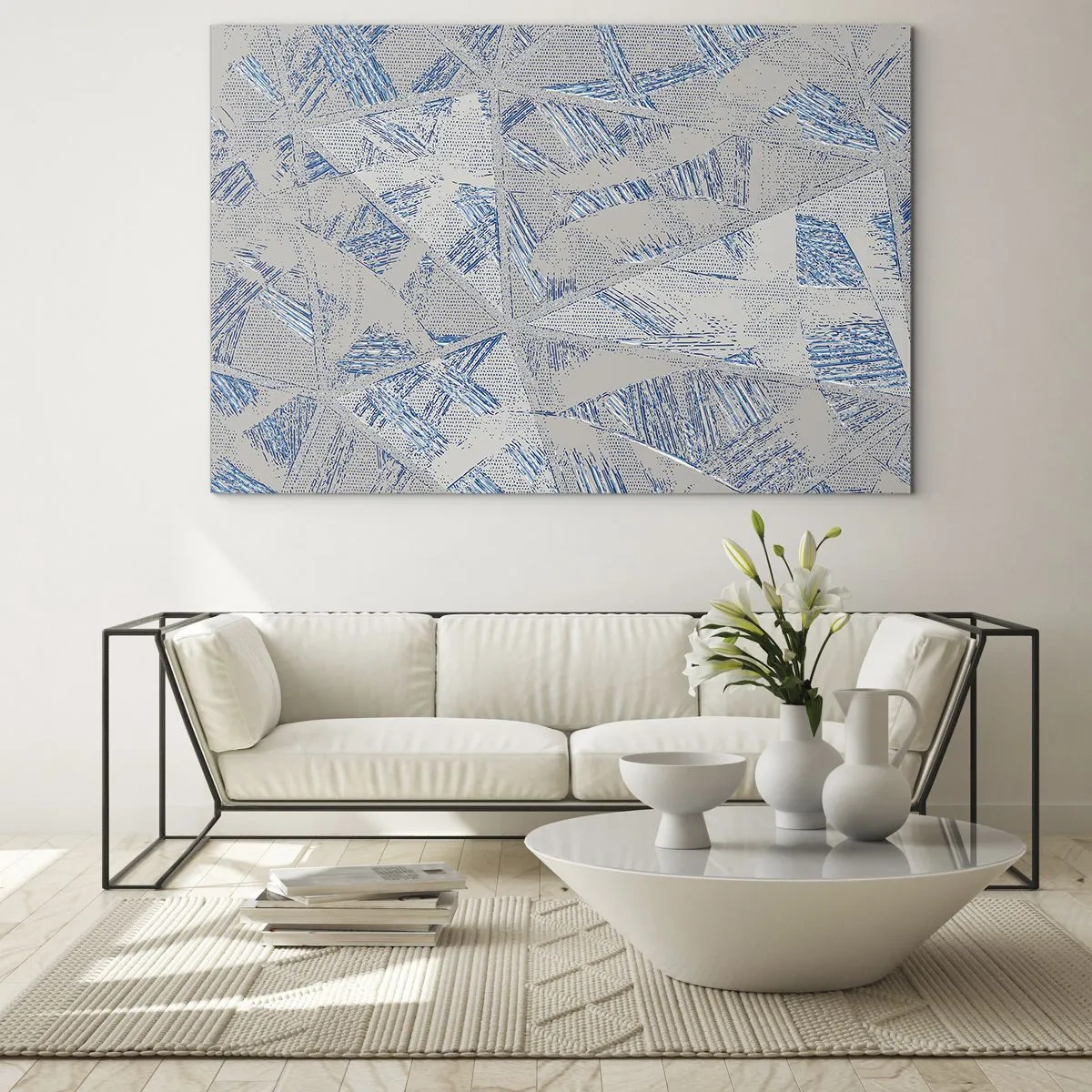 Üveg kép - Geometriai minták szürke és kék árnyalatokban - 70x50cm - A szürkéskék labirintusban - Modern fali dekoráció nappalihoz és hálószobához ARTTOR