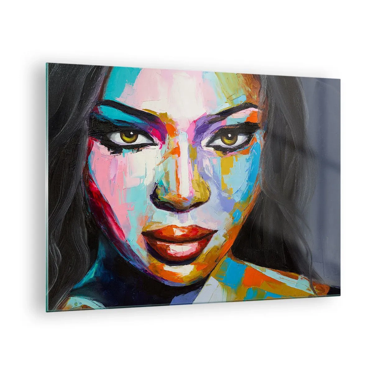 Üveg kép - Egy színes portré egy nőről jellegzetes stílusban - 70x50cm - Lehetetlen levenni a tekintetet - Modern fali dekoráció nappalihoz és hálószobához ARTTOR
