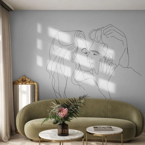 Egyedi tapéta Premium Canvas - Ugyanaz a vonalón - Grafika, Szerelmes pár, Csók