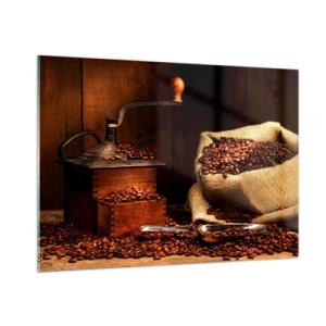 Üveg kép - Csendélet szemes kávéval és darálóval - 100x70 cm