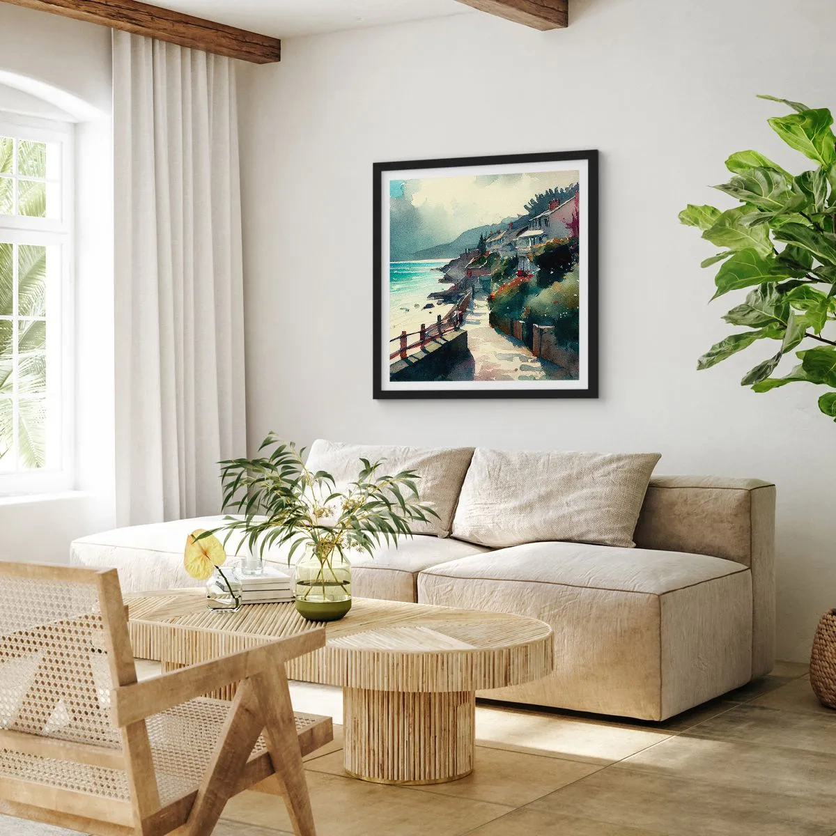 Poszter fehér keretben - Mediterrán város - 40x40 cm