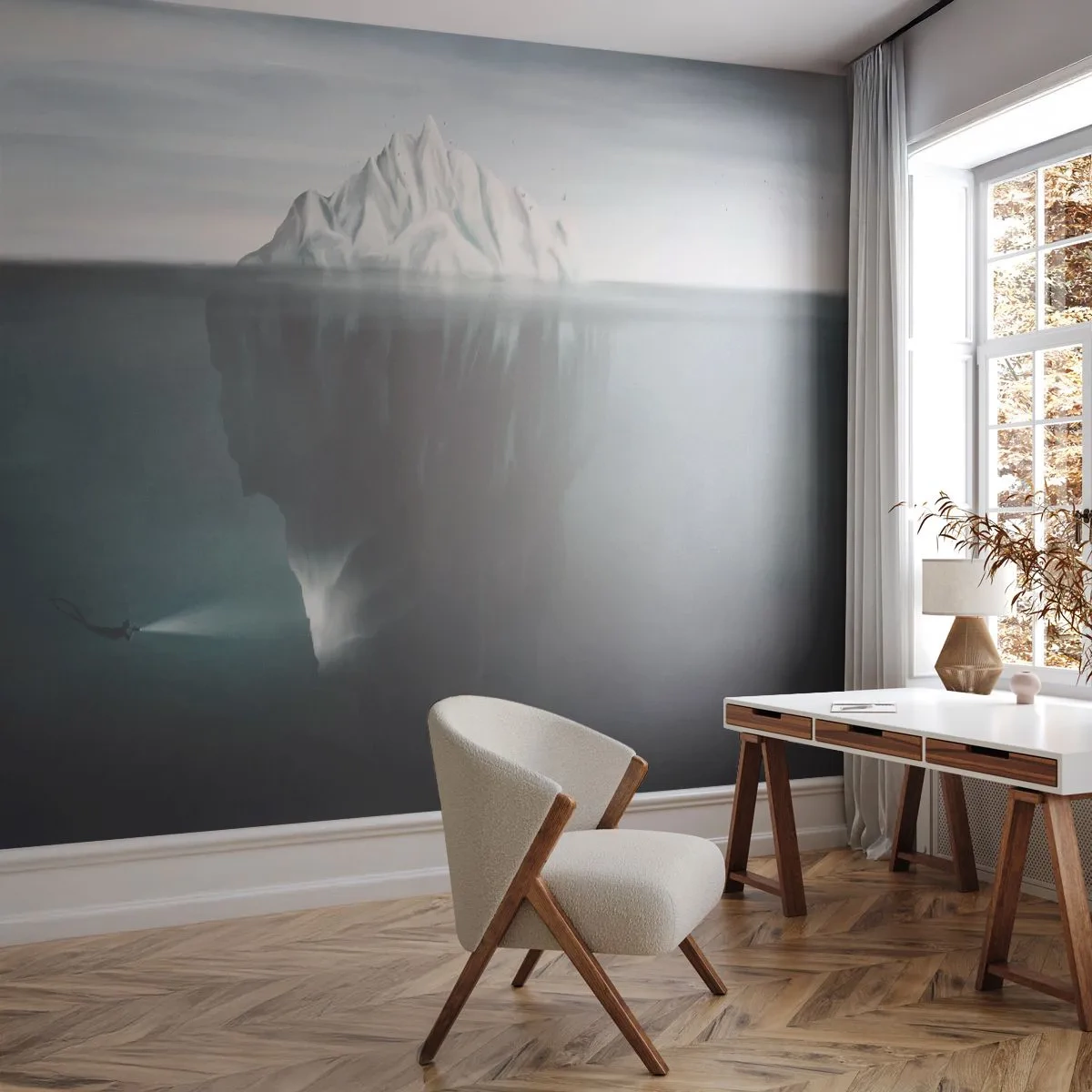Fotótapéta Premium Sand - Víz alatti rejtély - Jéghegy, Gleccser, Búvár - 150x105 cm