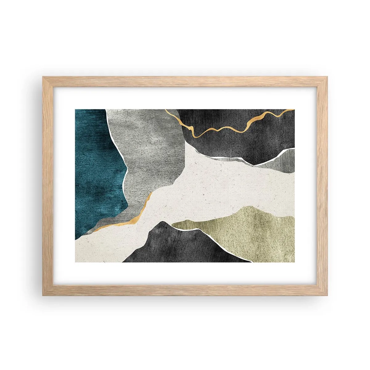 Poszter világos tölgy keretben - Mozaik kompozíció aranyszállal - 40x30 cm