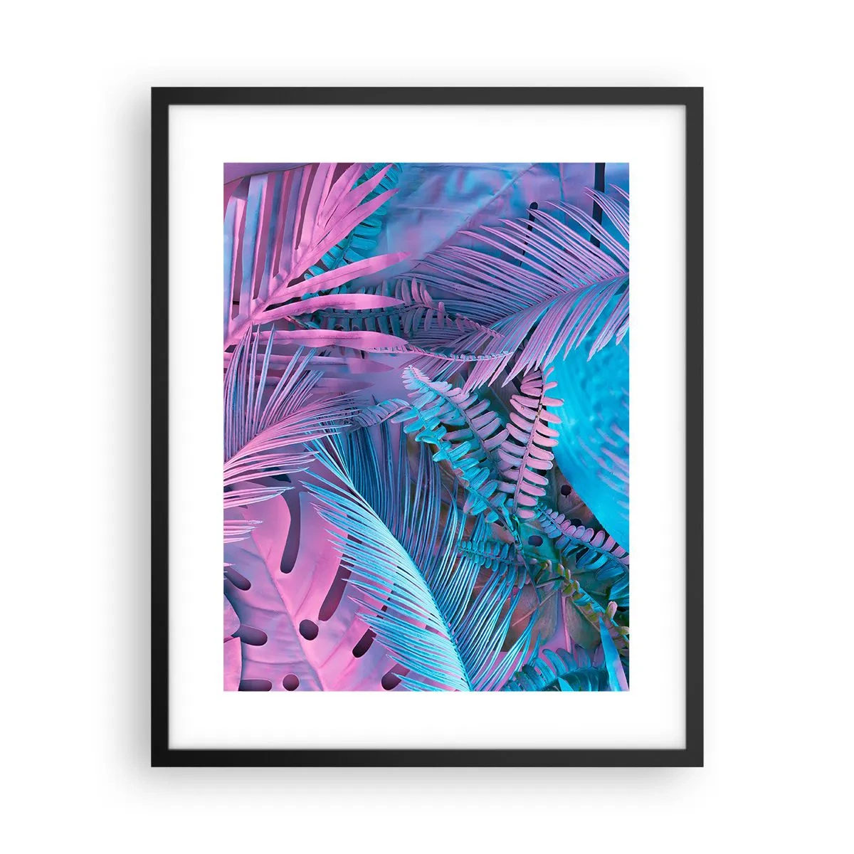 Poszter fehér keretben - Trópusok rózsaszínben és kékben - 40x50 cm