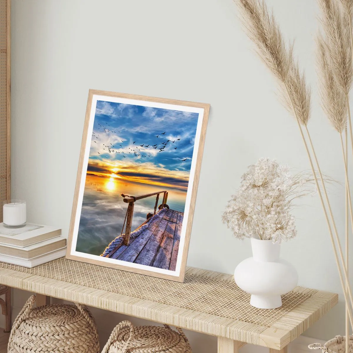 Poszter világos tölgy keretben - Megnyugszik a szél - 50x70 cm