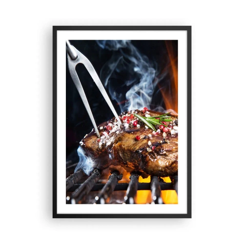 Poszter fehér keretben - Grillezett steak fűszerekkel - 50x70cm - Lédús és illatos - Modern fali dekoráció nappalihoz és hálószobához ARTTOR