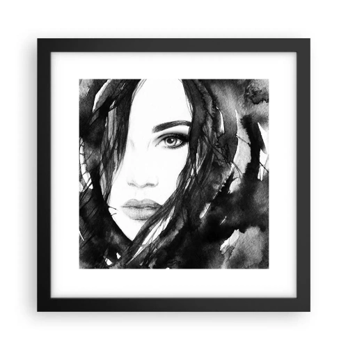 Poszter fehér keretben - Fekete-fehér hölgy portréja - 30x30 cm