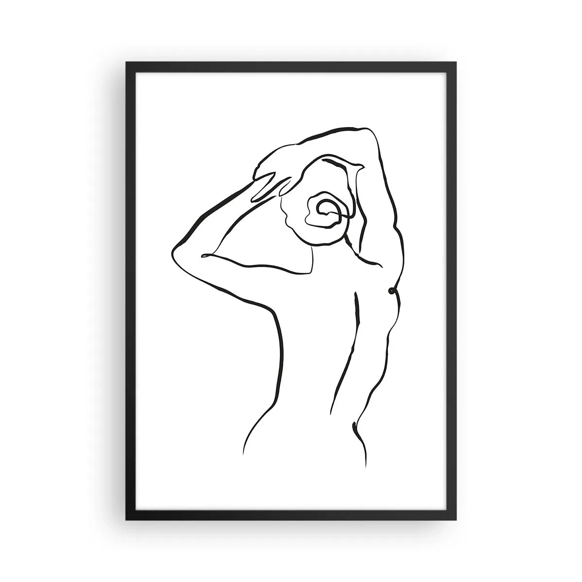 Poszter fehér keretben - Minimalista sziluett egy nőről, aki a karjait a feje fölé helyezi - 50x70cm - Reggeli cselekvés - Modern fali dekoráció nappalihoz és hálószobához ARTTOR