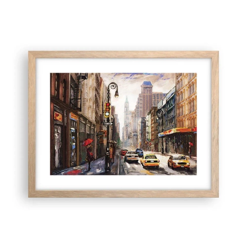 Poszter világos tölgy keretben - New York – esőben is színes - 40x30 cm