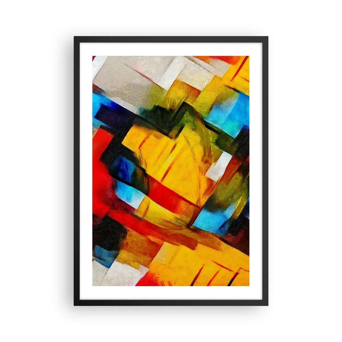 Poszter fehér keretben - Absztrakt geometriai formák intenzív színekben - 50x70cm - Többszínű réteges - Modern fali dekoráció nappalihoz és hálószobához ARTTOR