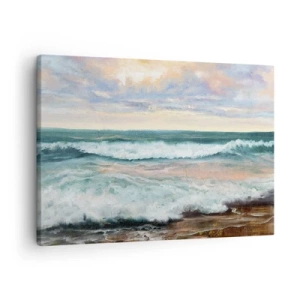 Vászonkép - Tengeri hullámok a felhős ég ellen naplementekor - 70x50cm - Itt kisimítod a lelked - Modern fali dekoráció nappalihoz és hálószobához ARTTOR